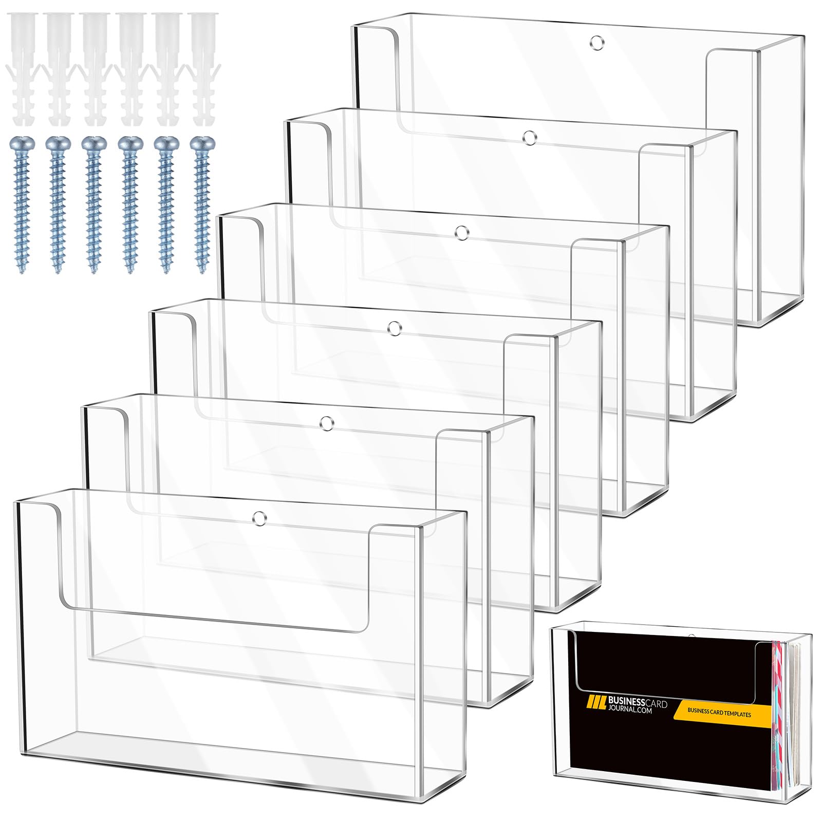 Post Card Holder Display Stand 6 x 4 Inch Wall Mount Index Clear Acrylic Organizer Small Brochure Hanging Pamphlet Holder for Flyer Magazine File Display(6 Pack)
