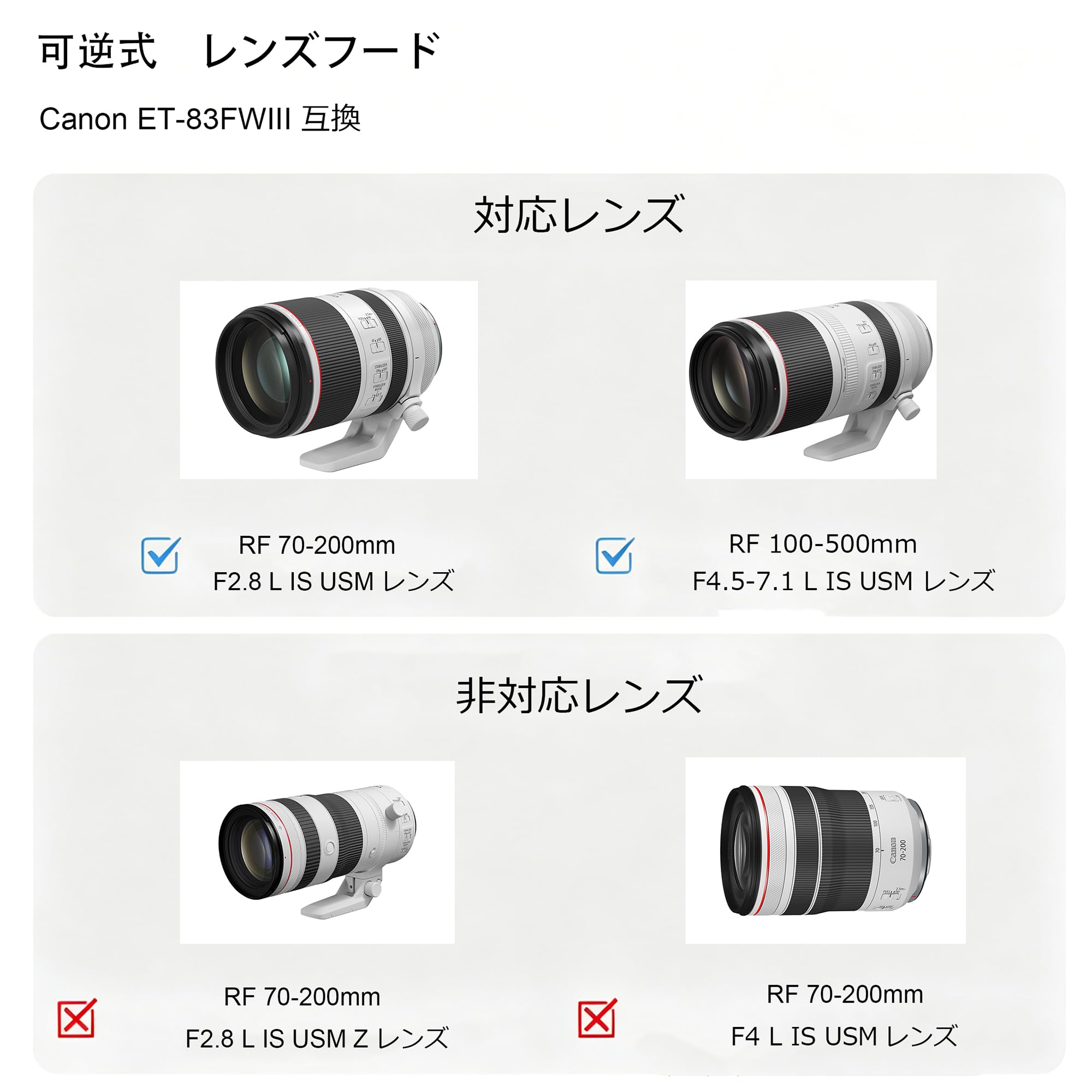 【美品】Canon レンズ まとめ 3点 Amazon | JJC ET-83FWIII 可逆式 レンズフード キヤノンCanon RF 70