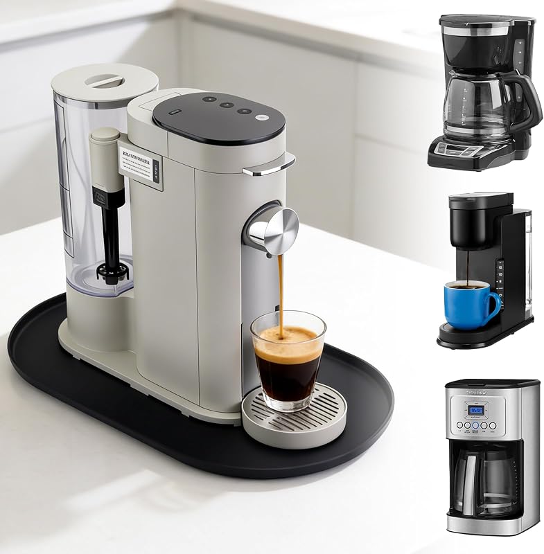 tapete de café de silicona con bordes elevados, 19 "× 11", tapete de bar para encimeras | Alfombrilla para barra de café Ninja, Black and Decker, cafetera Cuisinart, protección contra arañazos para encimera