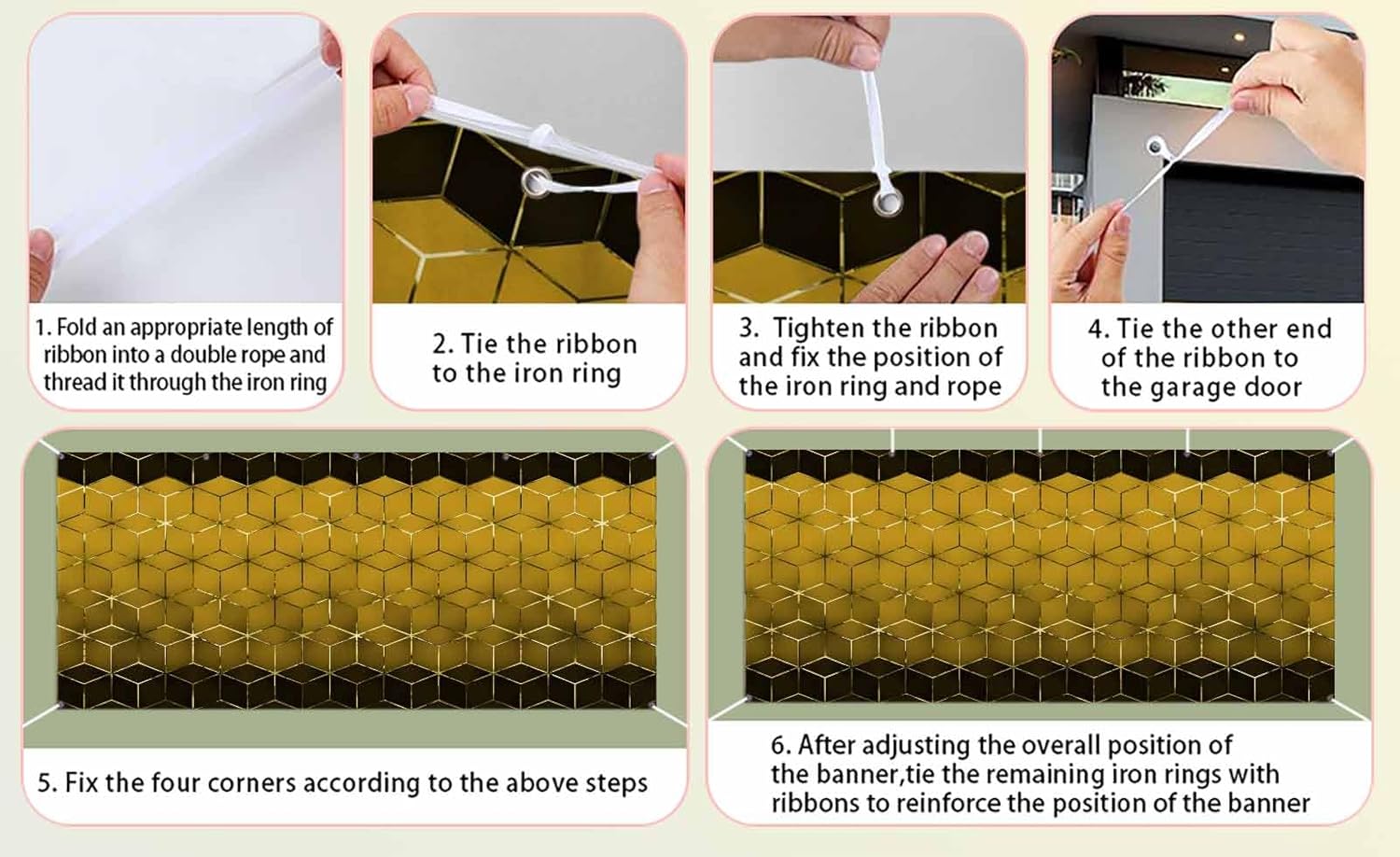 Garage Door Banner Modern Yellow Gradient Geometric Garage Door Decorations 7x16ft, Abstract Stereo Art Hanging Backdrop Wall Decoration for Outdoor Party Holiday Birthday Yard