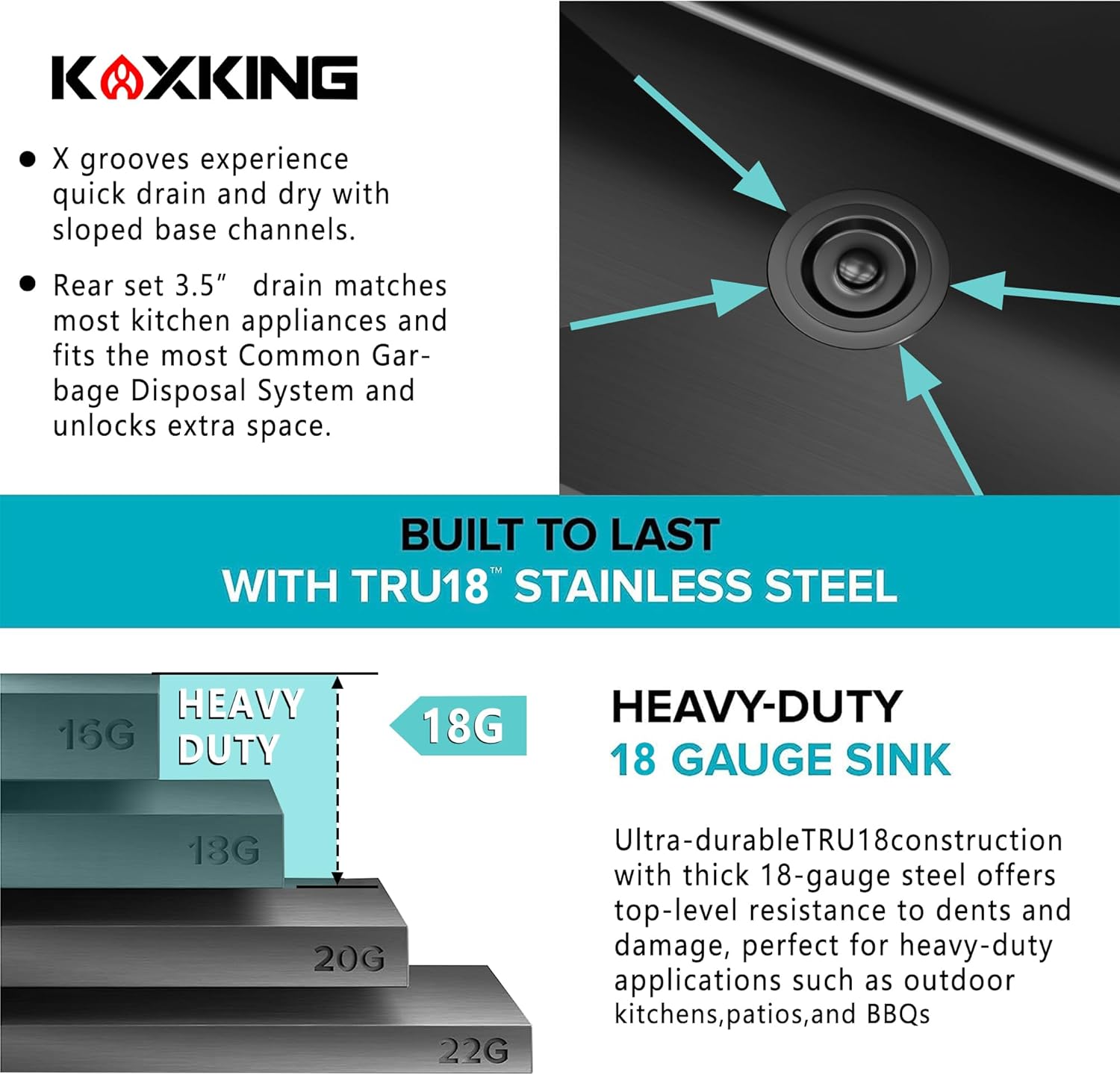 33x22x9 Inch Drop In Deep Single Bowl Kitchen Sink (Topmount), 16 Gauge SUS304 Stainless Steel Black Modern Handmade Sink