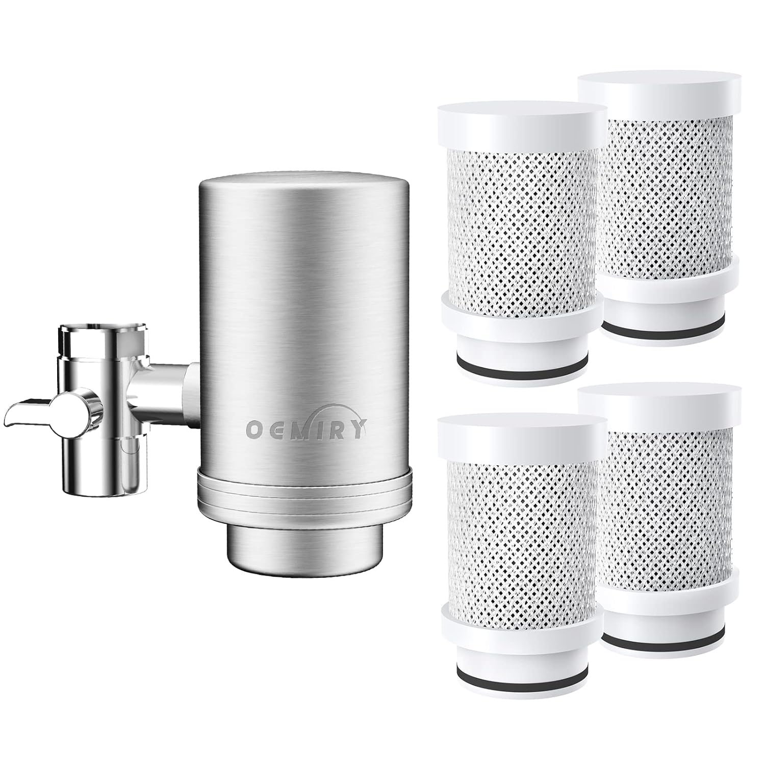 OM-WF01 Faucet Water Filter & OM-WF01 Replacement Filters, Reduces 99.99% Lead, Chlorine, Heavy Metals, Bad Taste & Odor (5 Filters Included)