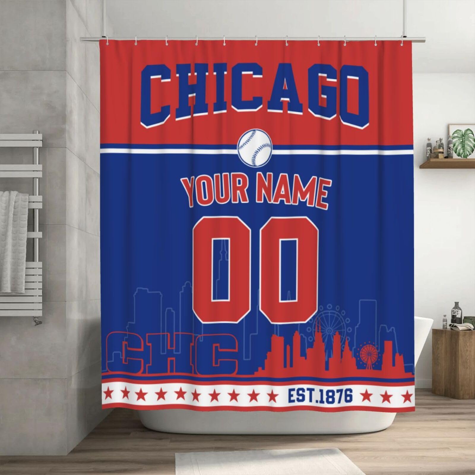 Custom Shower Curtain Baseball Bath Curtain Personalized Custom Shower Curtains for Bathroom with Hooks Bathroom Decor for Women Men Fans Gift