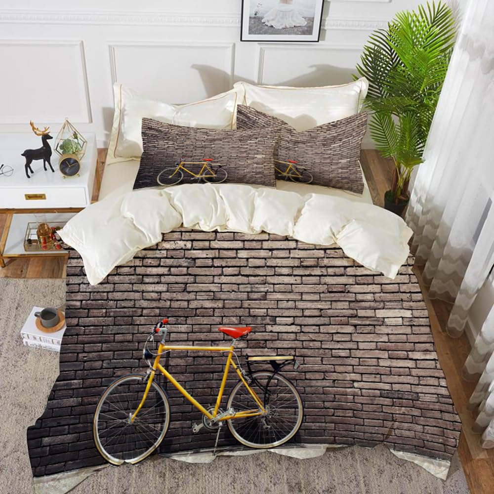 Bettwäsche 3 Teilig Bettgarnitur,Fahrradset, vorbei an ästhetischem Rennrad Lean to The Brick Wall im Freien täglich,Gemütlich Mikrofaser Bettbezug Set 1 Bettbezug Set 200 x 200 cm Küche, Haushalt & Wohnen
