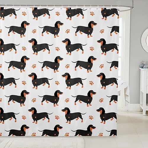 Feelyou Dachshund - Cortina de baño para niñas, diseño de perro, color negro, cortina de ducha para hombres, lindo cachorro, perro, juego de cortina