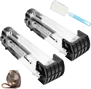 wintfarm Mouse Trap, 2PCS Humane Mouse Traps for Indoors with cleaning brush, Rodent Trap High Sensitive No Kill, Mousetrap Poison Substitute Friendly for Kids & Pet (Black)