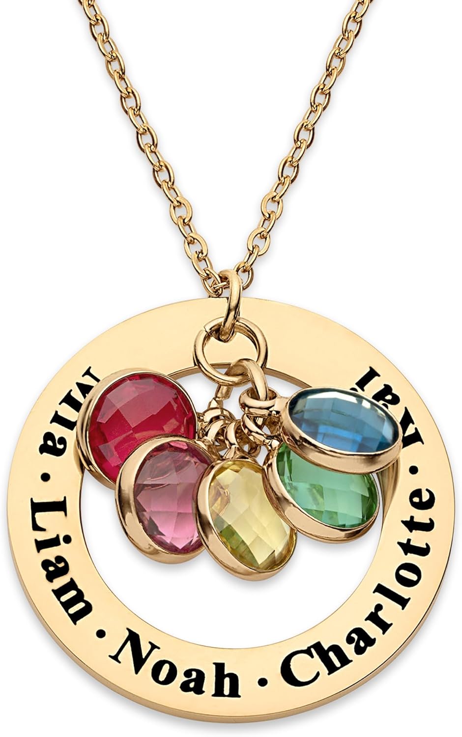 Personalized Name Necklace with 1-6 Birthstones for Mom, Grandma, Women, Custom Engraved Family Jewelry, 18k Gold Plated, Multiple Birthstones & Kids Names, Mother's Day, Christmas, Jewelry Gift