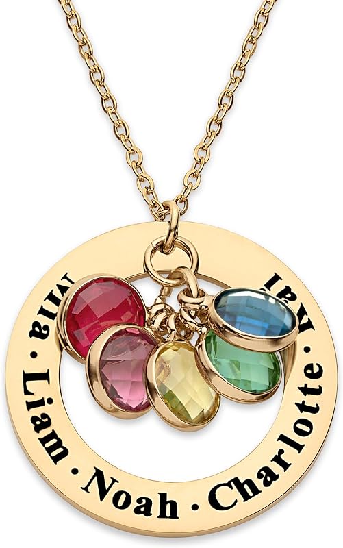 Personalized Necklace, Kids Names for Mom, Women, 1-6 Multiple Birthstones