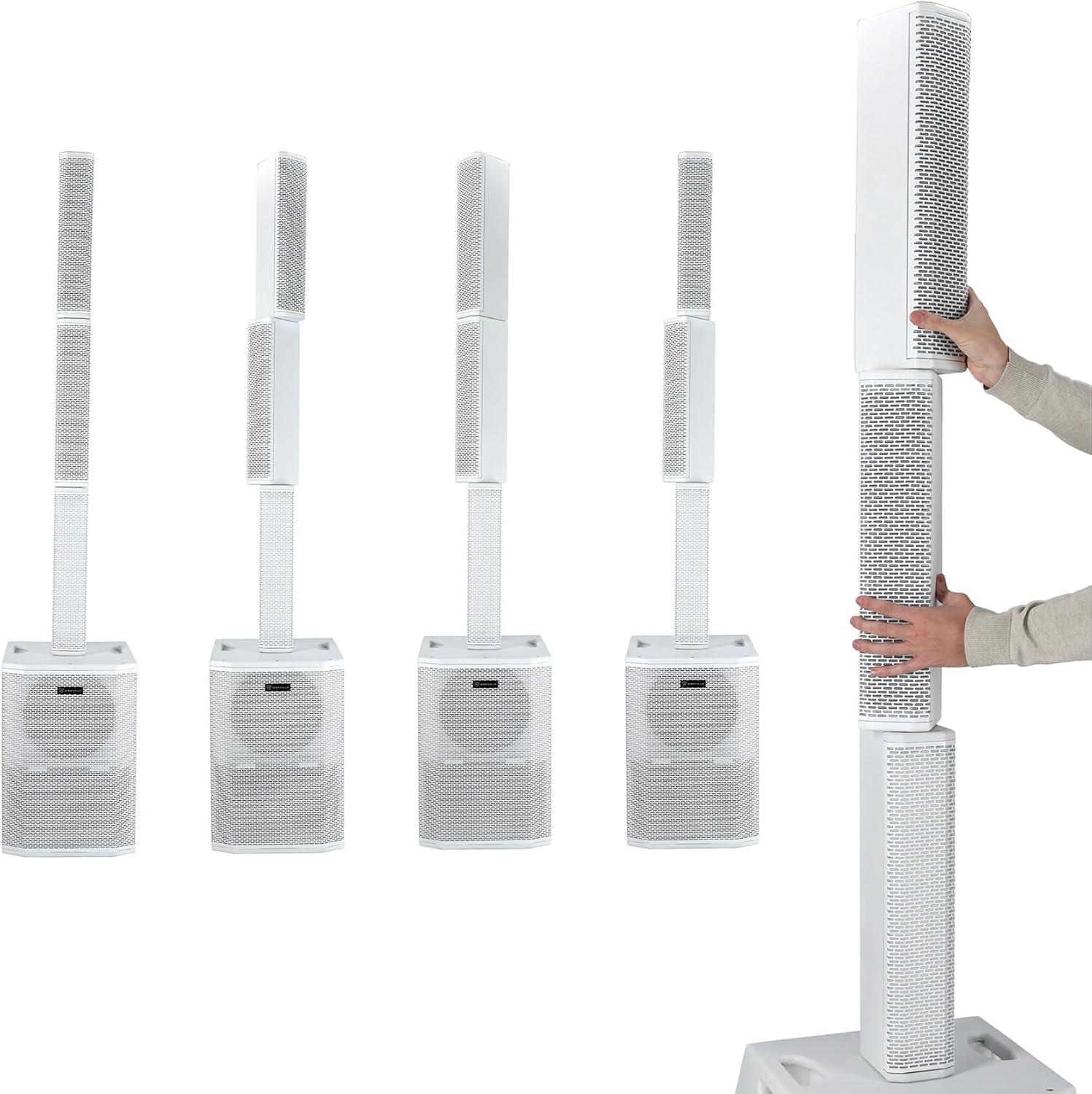 Rockville TITAN ARRAY SYSTEM White, 3200W Powered Column Array Speaker System, Dual 10” Subwoofers, (10) 3.5” Drivers, Bluetooth, Carry Bags Included, Perfect for DJs, Live Sound, and Events - Image 3