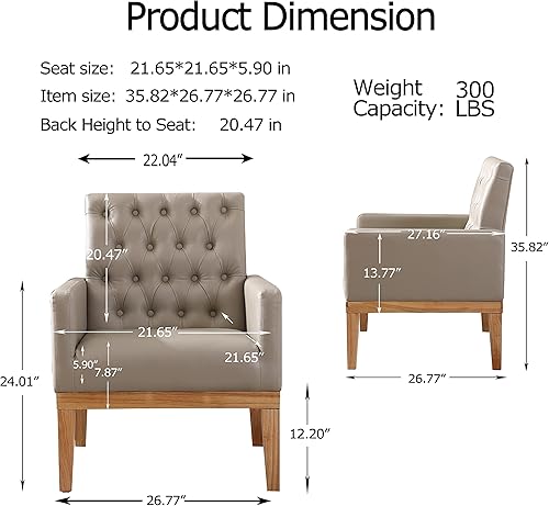 Miniatura 2 de Silla decorativa de piel sintética sillón tapizado cómodo sillón con patas de madera en color de tronco y asiento grueso moderna silla de lectura