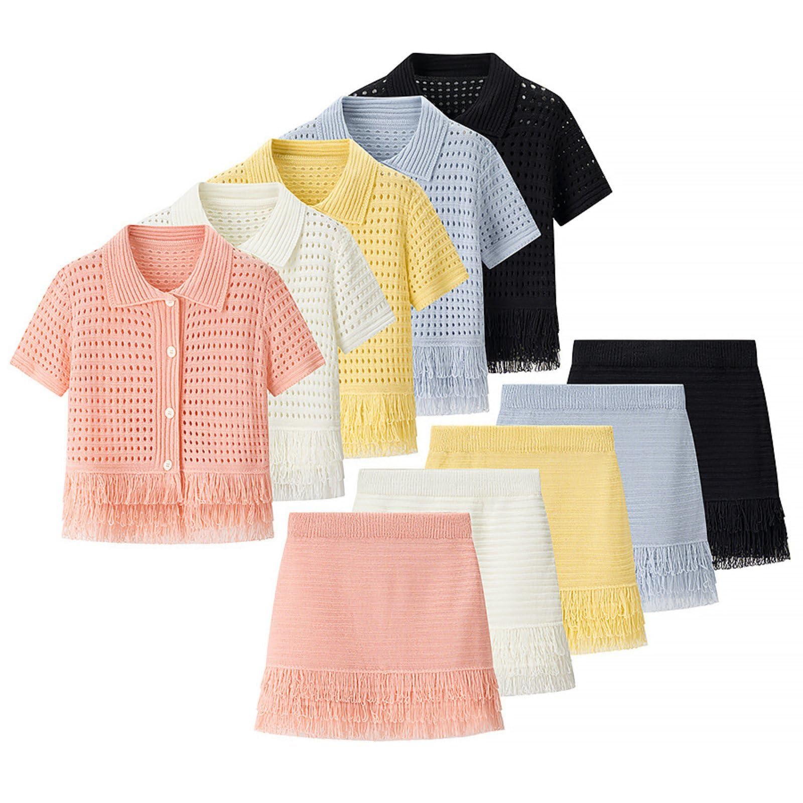 Completo Estivo da Donna con Gonna A 2 Pezzi con Nappa, Top A Maniche Corte In Maglia e Minigonna Aderente Outfit da Vacanza