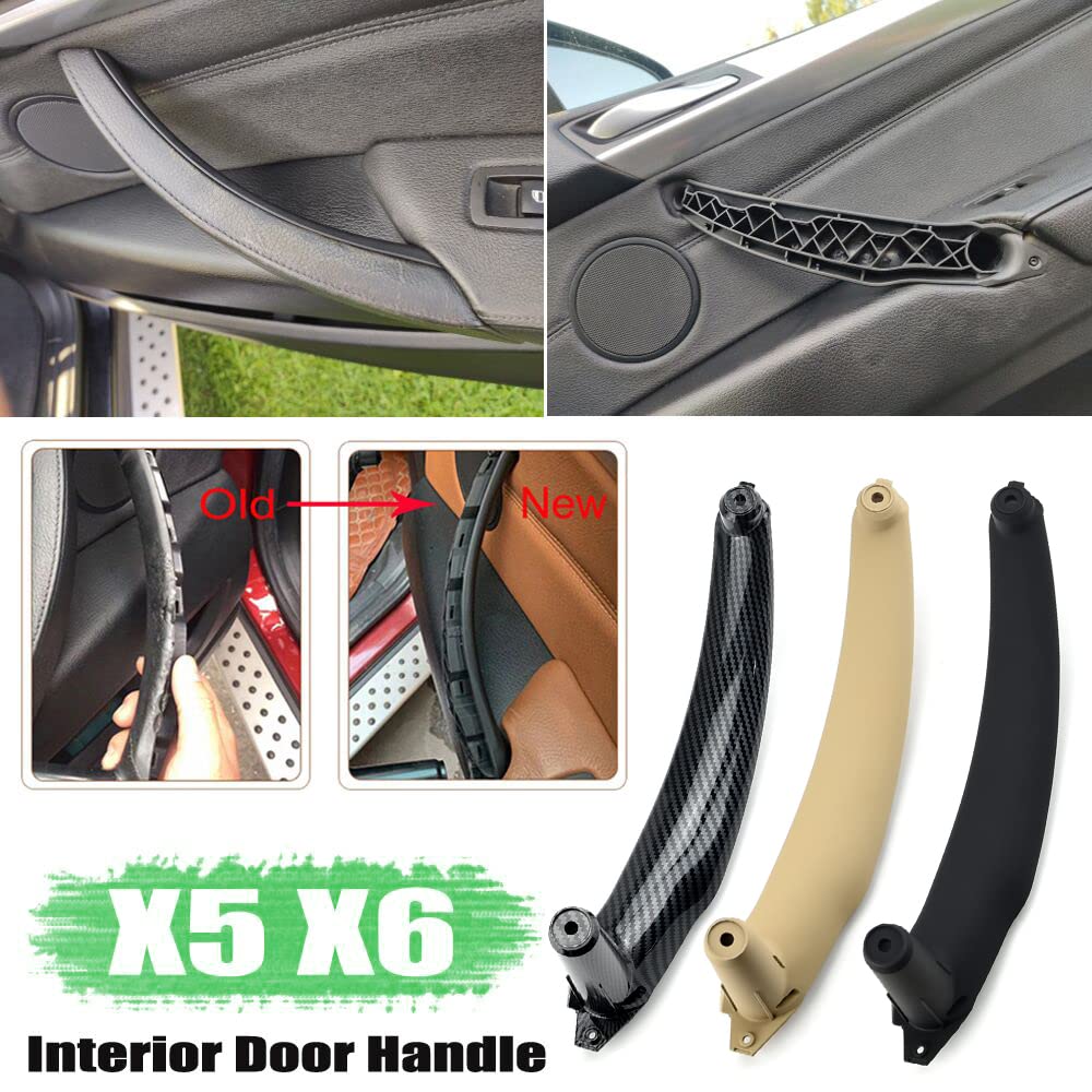 4 piezas de manija de puerta interior de ABS para coche, panel interior, cubierta embellecedora para tirar, reposabrazos compatible con B-MW E70 E71 E72 X5 X6 2007-2014 -negro