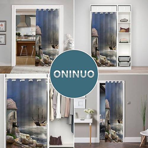 Miniatura 5 de Cortinas de puerta náutica para puertas, velero, isla pirata, barco, aventura, mar, cortina opaca para dormitorio de niños, armario, ojales,