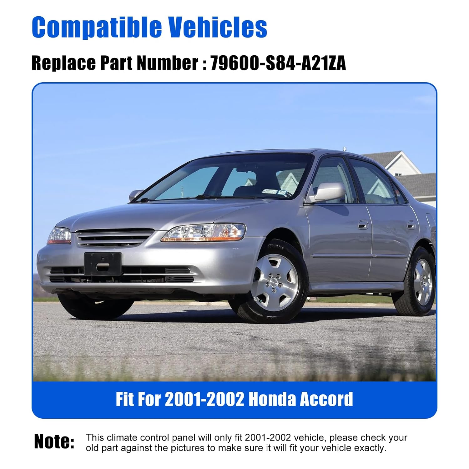 A/C Climate Control Switch Module Fits for 2001-2002 Honda Accord Replace 79600-S84-A21ZA Heater Temperature Control HVAC Panel