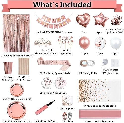 Miniatura 2 de Party spot! 253 decoraciones de cumpleaños para mujer, decoraciones de fiesta de oro rosa, decoraciones de feliz cumpleaños, kit de soporte para