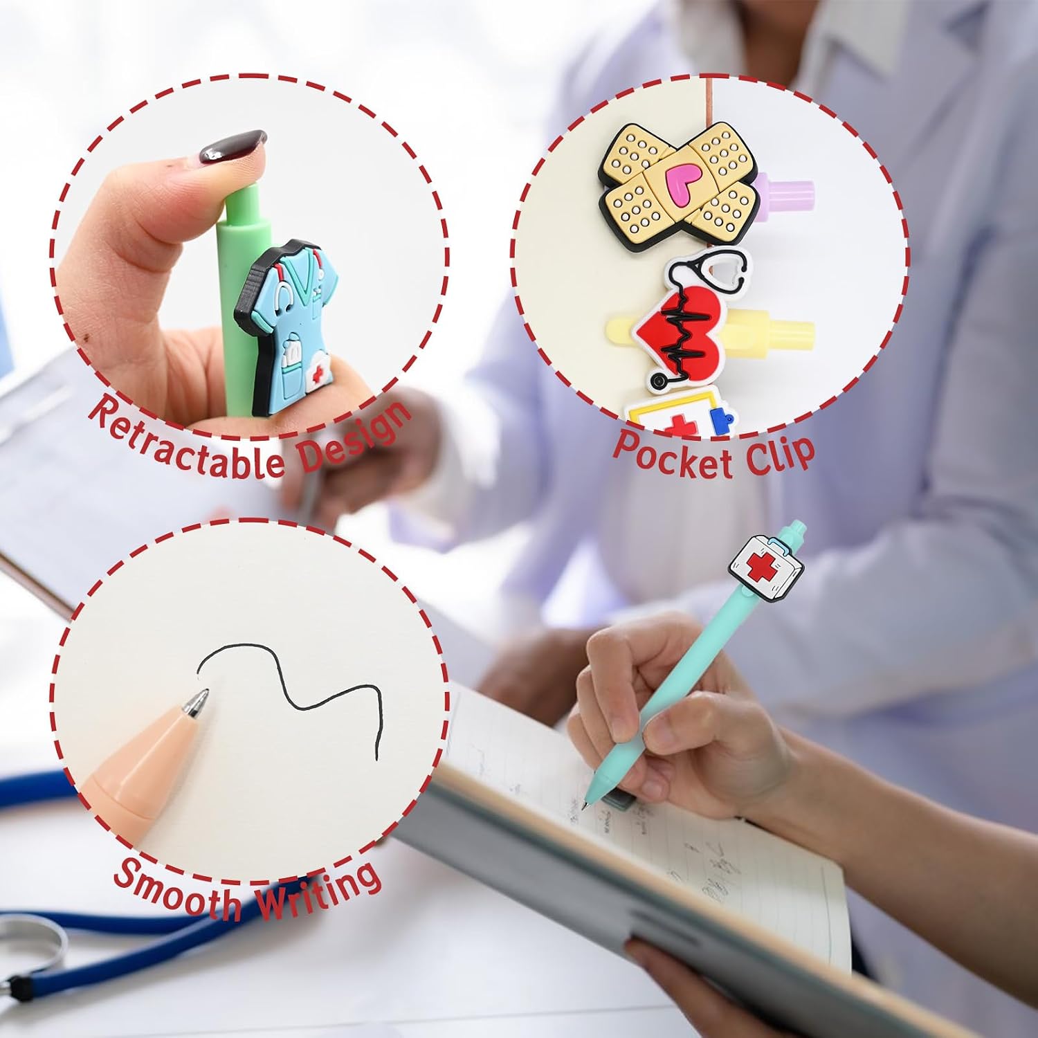 Cute Nurse Pens, Nurses Week Appreciation Gifts, Funny Nursing Present Accessories for Medical Assistant Student Doctors Work, Cna Rn Essentials Aesthetic Gel Pens Black Ink for Nurses (10) image 3