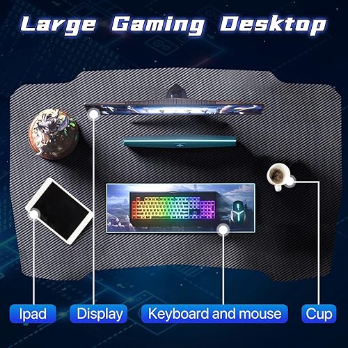 Miniatura 7 de Dkelincs Escritorio para juegos de 35 pulgadas en forma de Z escritorio para computadora escritorio de oficina en casa estación de trabajo