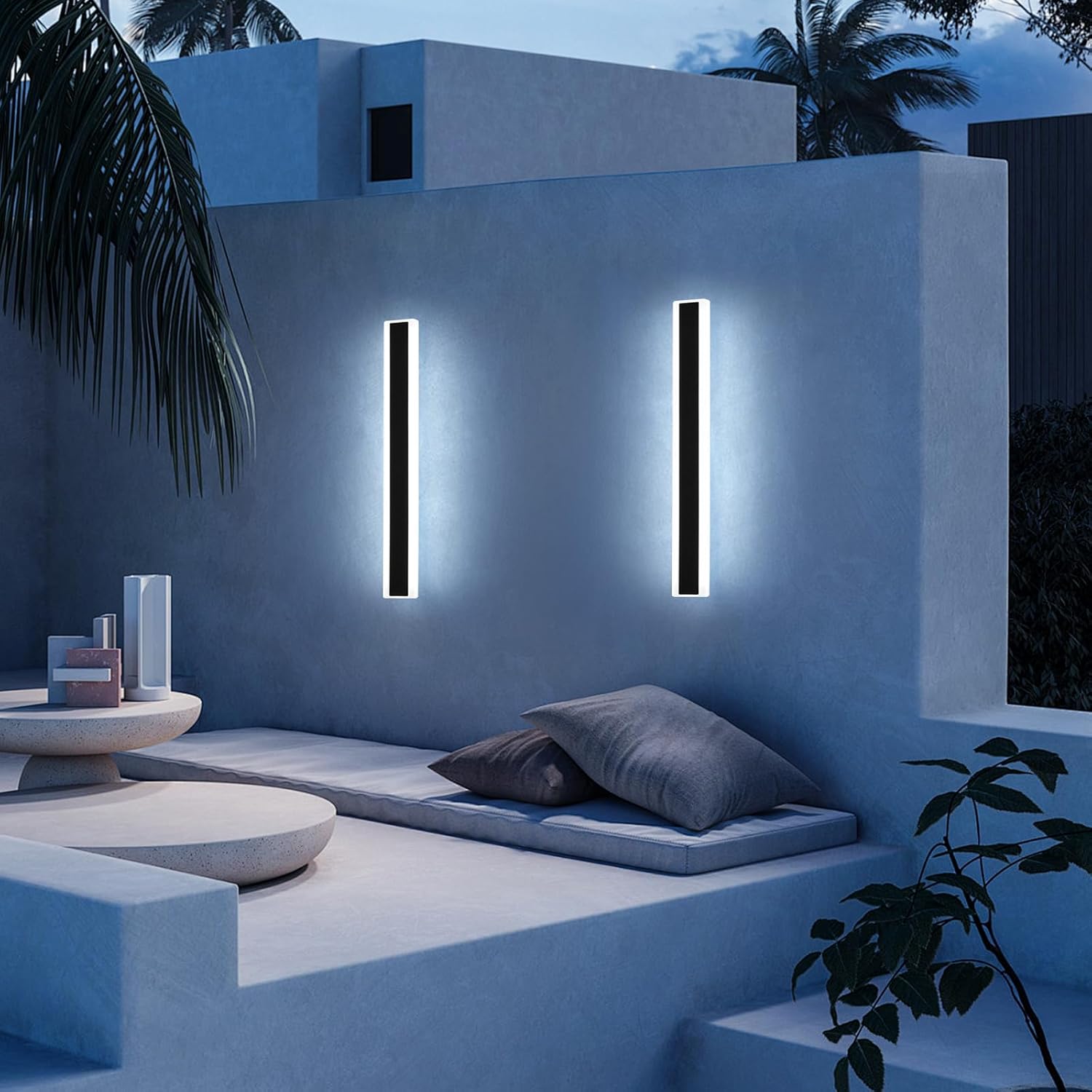 Mikeru 2Pack 23.6inch Long Led Wall Light, 6000k Cool White Modern Outdoor Wall Light Ip65 Waterproof Black Acrylic Porch Exterior Lighting Fixtures, Exterior Wall Mount Lights