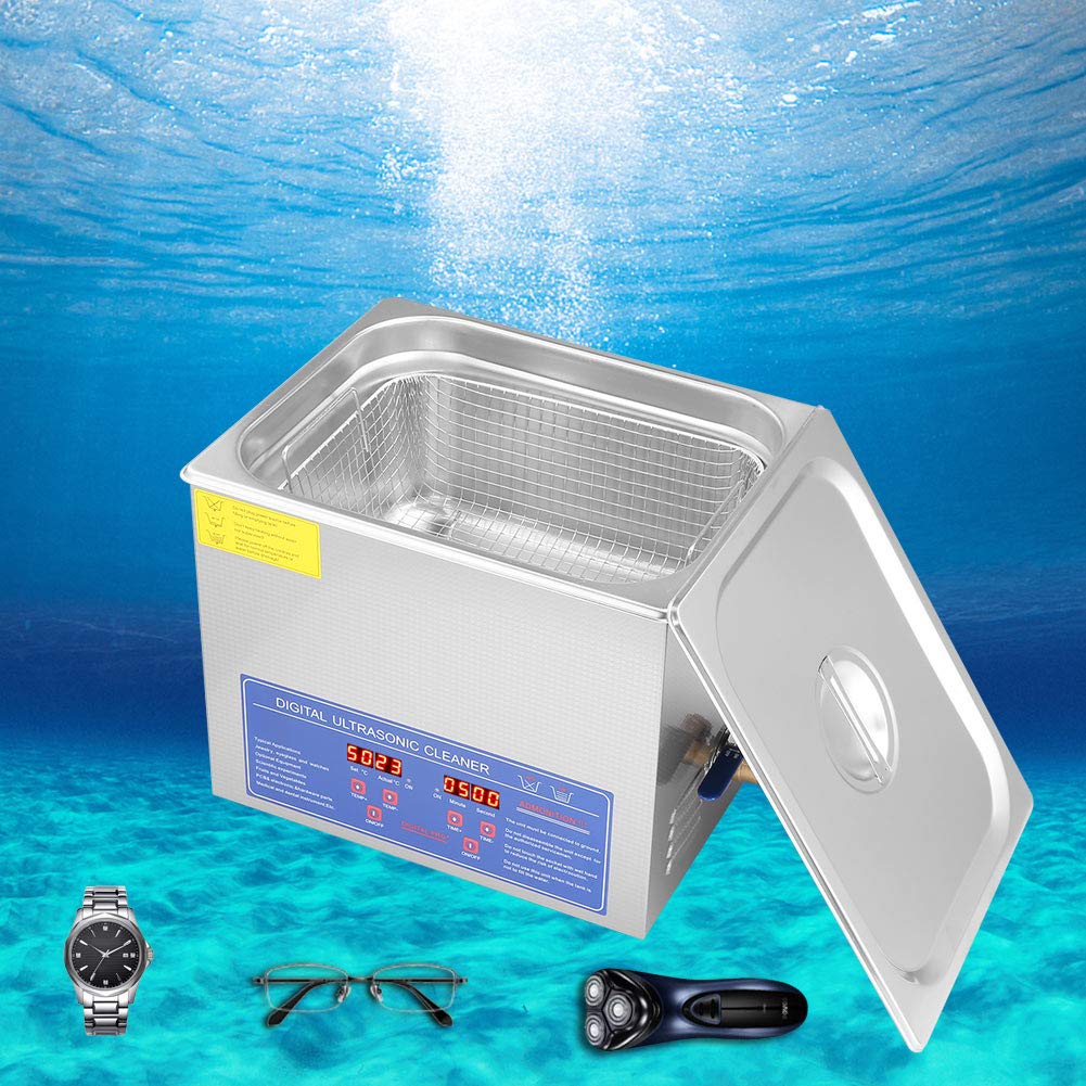 10L Commercial Ultrasonic Cleaner, Professional Digital Ultrasonic Cleaning Machine Stainless Steel Sonic Cleaner with Heater and Basket for Jewelry Eyeglasses Coins Watches Hospital Medical Equipment