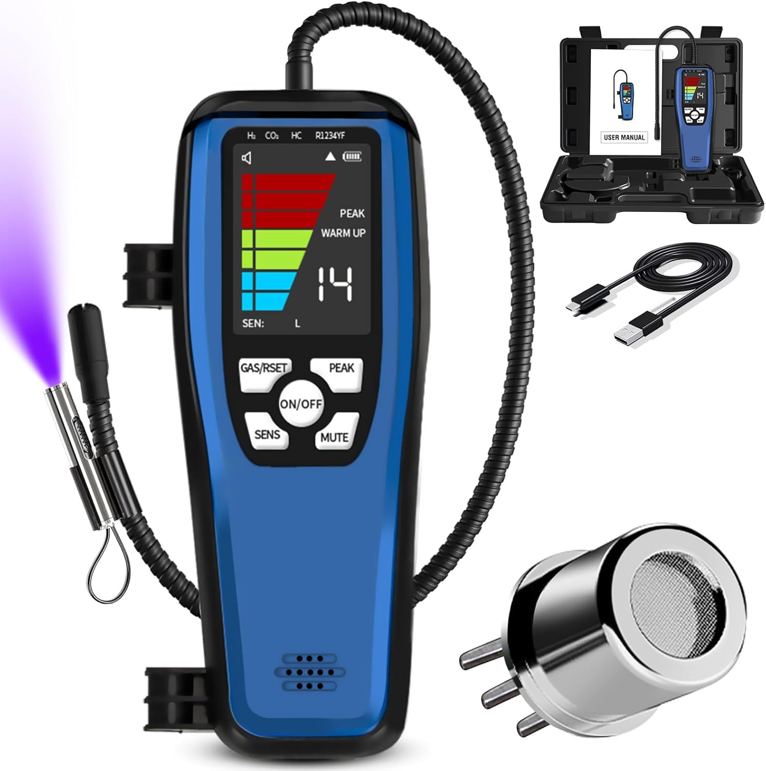 ALD-200 Freon Leak Detector Halogen Leak Detector + Replacement Probe for Refrigerant Gas