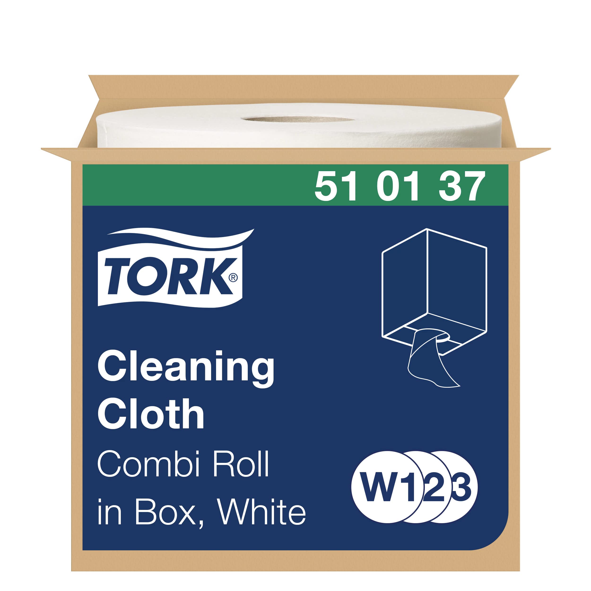 Tork510137 Tork Cleaning Cloth / 1 Ply Multipurpose Disposable Cotton Towel Suitable for W1, W2 and W3 Wipers Systems/White / 1 x 152m / Ø 25cm