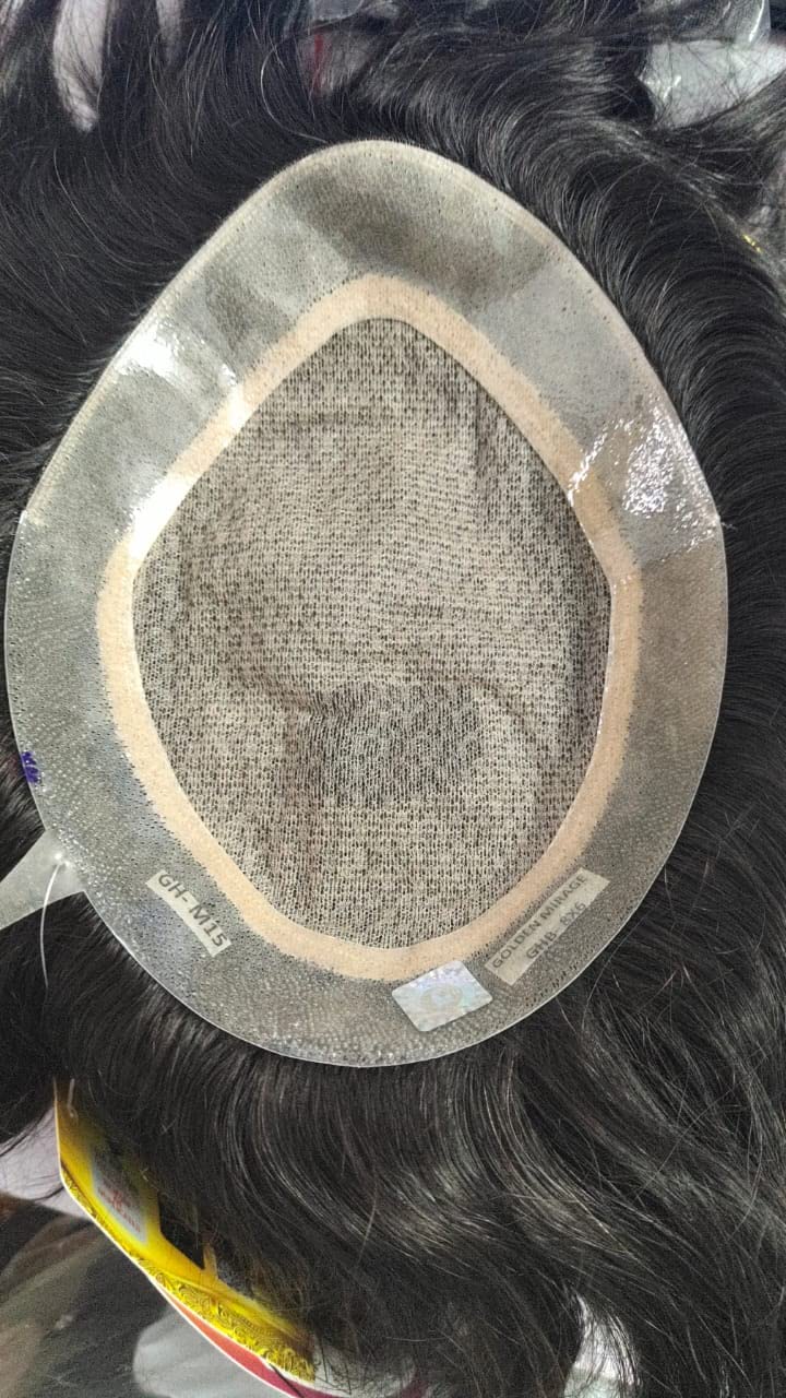 MAHAGANPATI CREATIONS 100 Human Natural Golden Miraj Hair Toupee/Patch