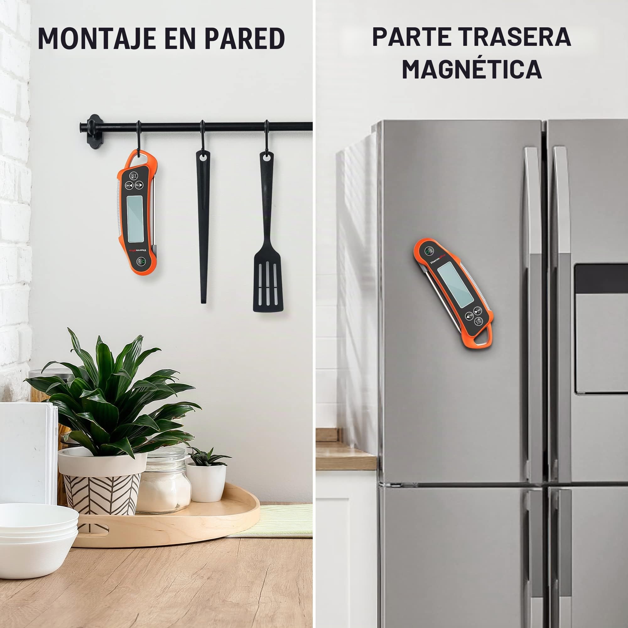 ThermoPro TP710 Termómetro de Cocina de Lectura Instantánea para Alimentos, Termómetro para Carne Impermeable 2 en 1 con Sondas Duales y Pantalla de Temperatura Dual para Horno