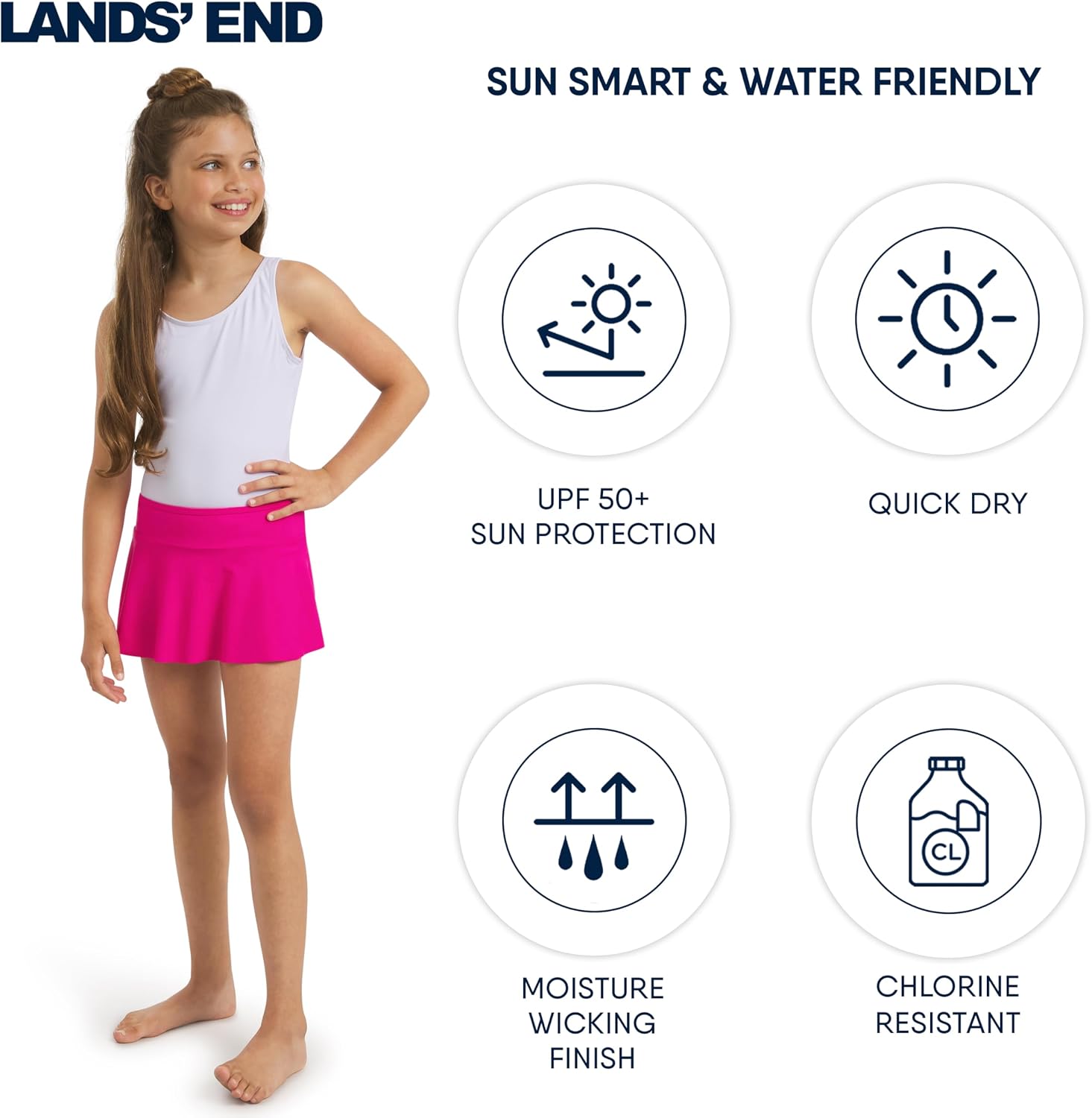 Lands' End Girls' Swim UPF 50+ Stretch Waist Attached Bikini Bottom Swim Skirt image 5