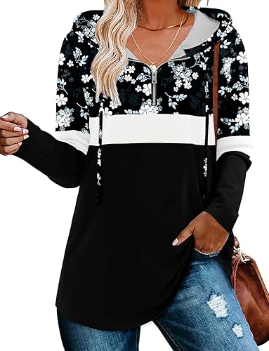 BETTE BOUTIK Womens Quarter Zip Tunic Hoodies Pullover Long Hooded Sweatshirts S-3XL