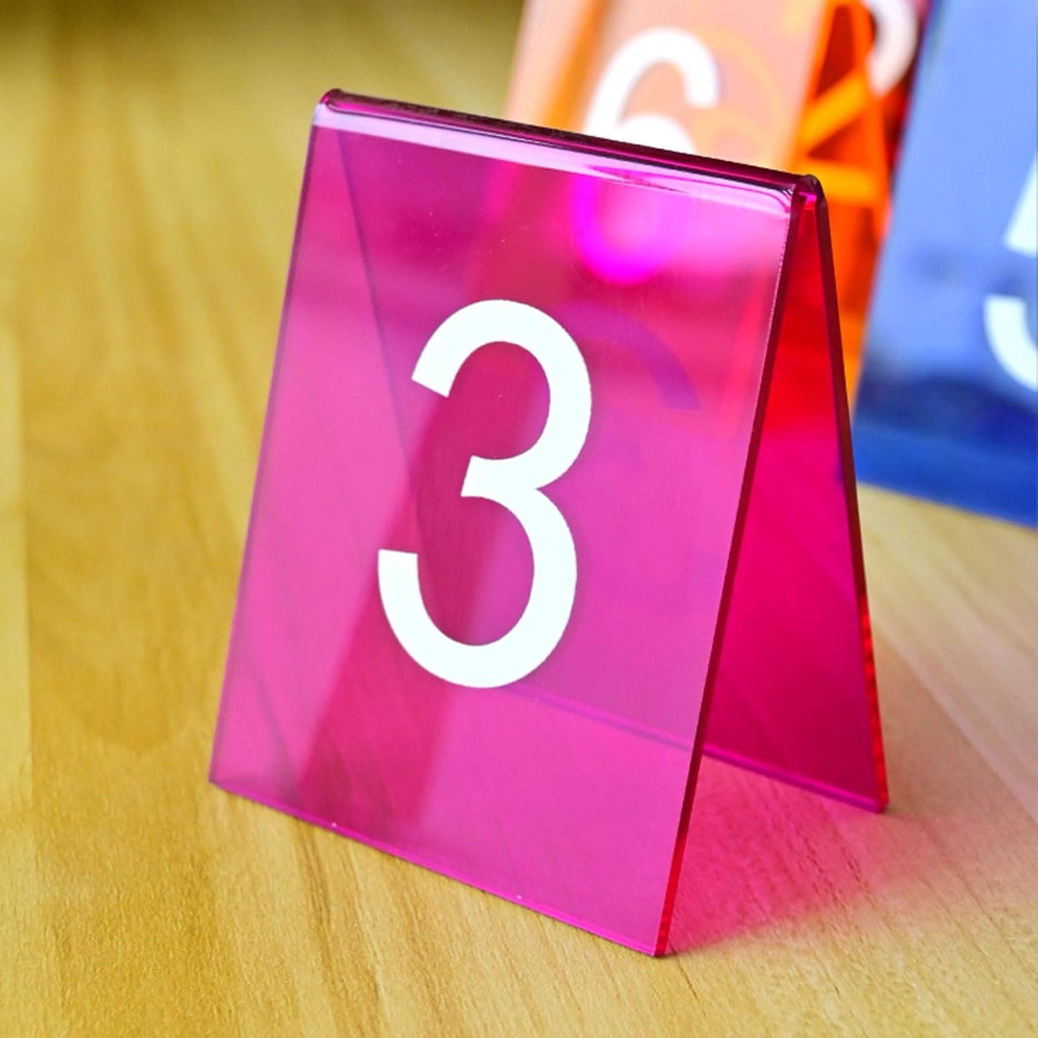 10 Pcs Acrylic Tent Style Table Numbers, Tabletop Sign, Foodservice Restaurant Reserved TableDouble Side Numbered Table, for Cafes, Bars, Party Numbers Cards Signs(Orange,71~80)