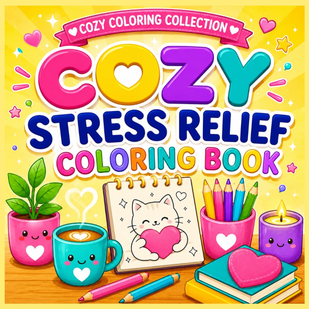 Cozy Stress Relief Coloring Book: 50 Bold & Easy Cozy Illustrations Featuring Nature, Garden, Camping Essentials, Cute Objects, and Relaxing Moments (Cozy Bold & Easy Coloring Book)