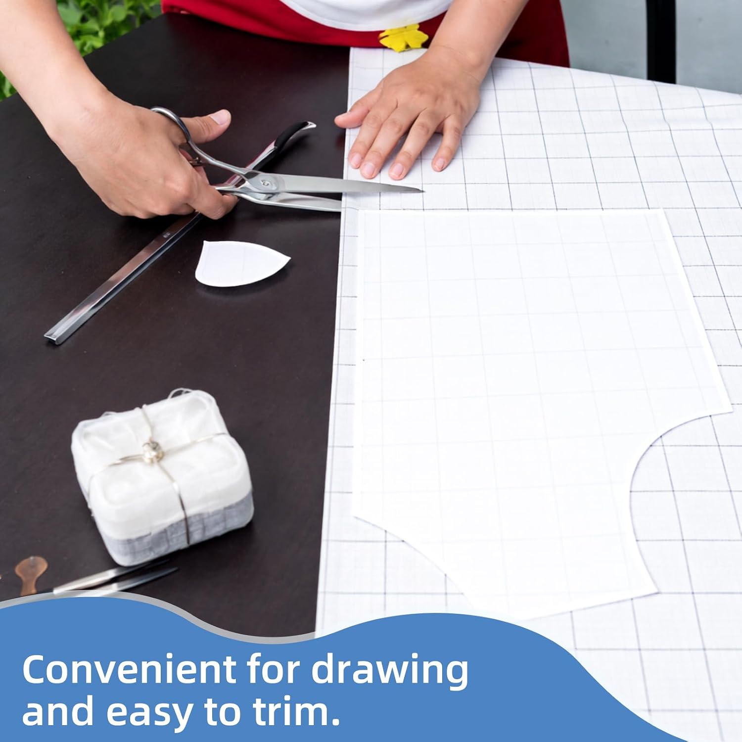 Breling 48 Inches Wide x 8 Yard Fusible Interfacing with 1.5 Inches Grid Nonwoven Layout Iron on Polyester/Rayon Lightweight Interfacing for Sewing DIY Craft Quilting (Light Weight)