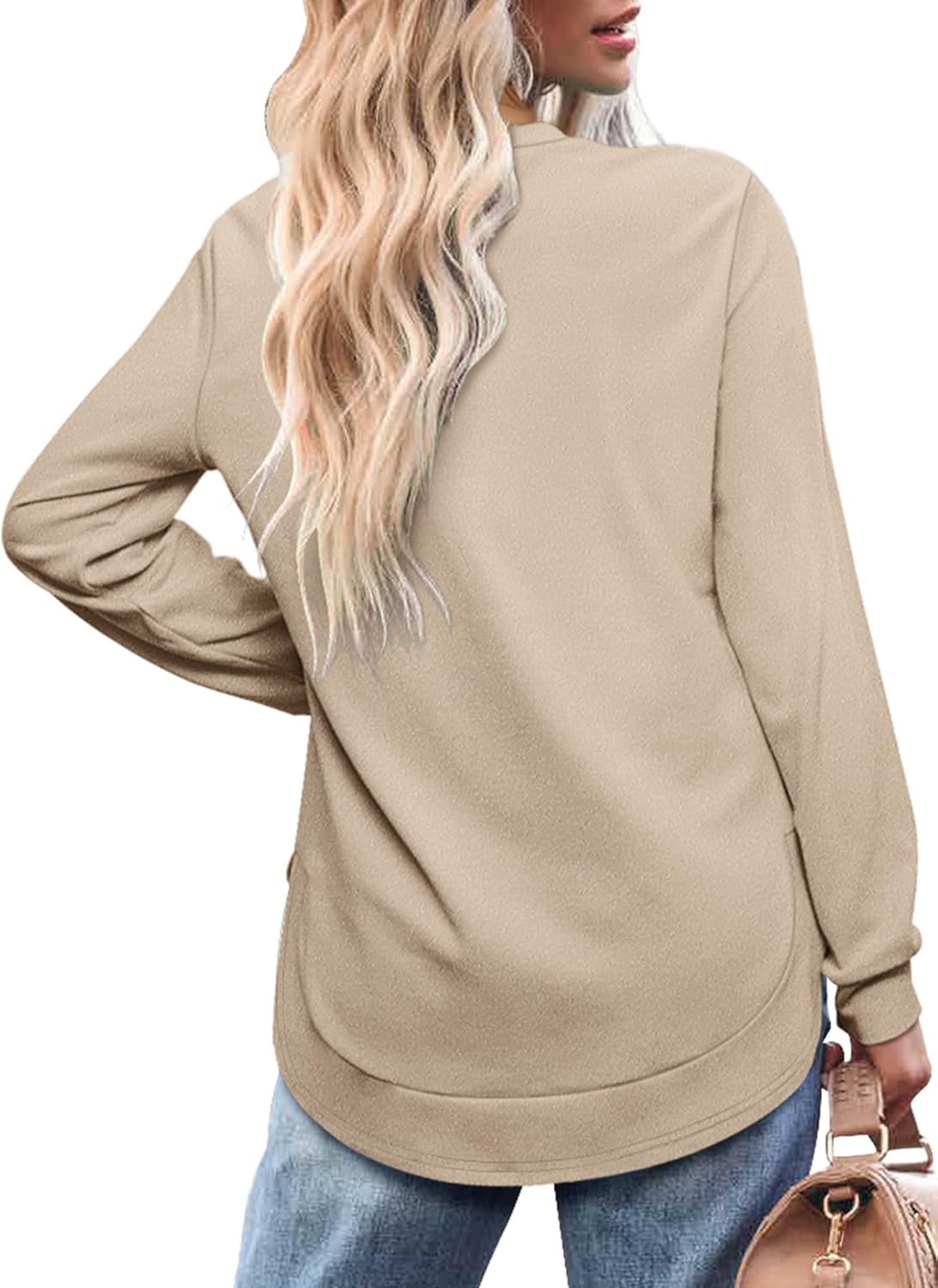OFEEFAN Womens Sweatshirt Crewneck Long Sleeve Shirts High Low Tops Curved Hem - Image 4