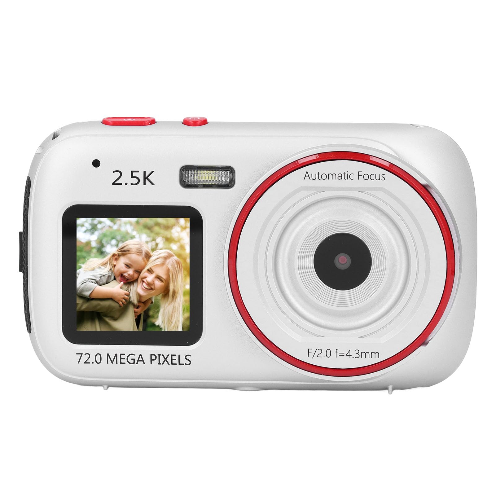 Digital Camera, 72MP 2.5K Dual Screen Compact Camera, 16X Zoom Autofocus Vlogging Camera, Anti Shake, for Adult Beginner Kids, HD Photo Taking (Silver)