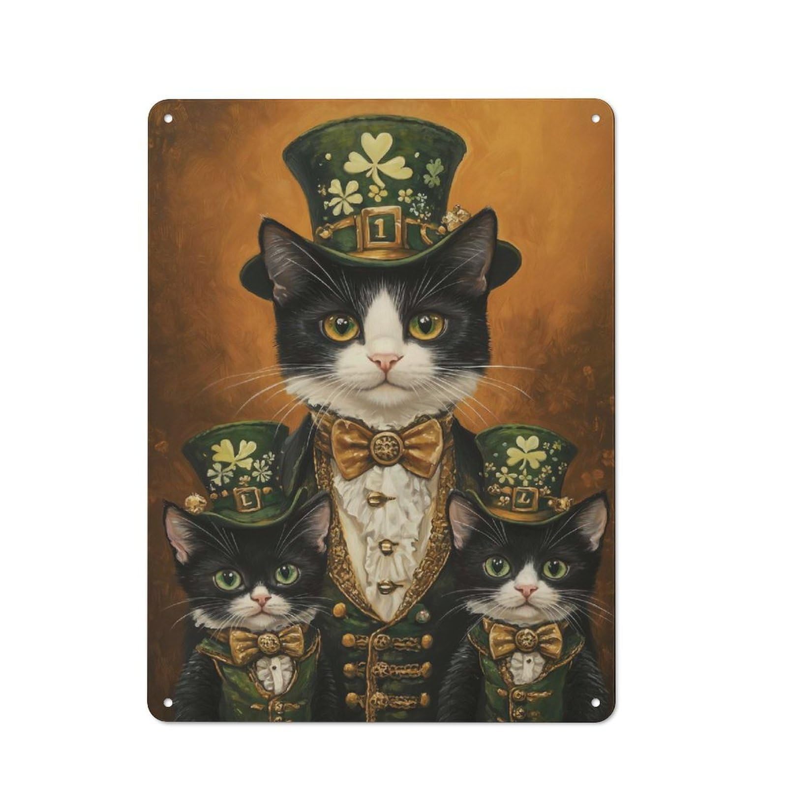 Junmoney Style-14 Garage Style St. Patricks Day Cats Portrait Decorative Metal Plaque 40X30cm, Garage Wall Decor For Workshop, Basement, Shed Or Games Room