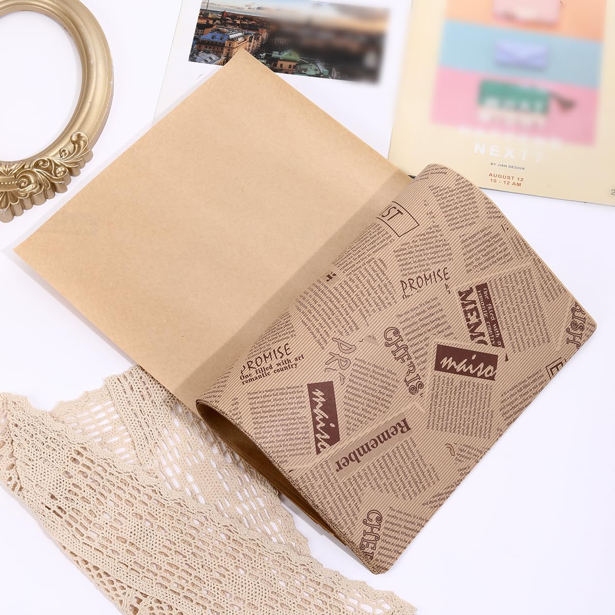 Red Dot Gift 100 Sheets Baking Wrapping Paper, 10''X14'' Greaseproof Food Basket Liners for Cakes, Breads, French Fries, Sandwiches, Pizza, Burgers, Hot Dogs (OILP-KT)