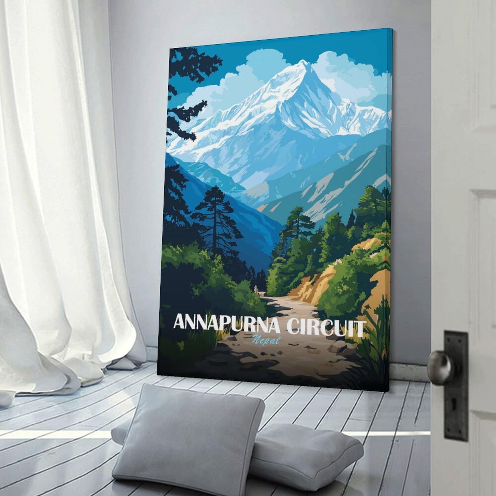 Junmoney Frame-Style-9-1 Annapurna Circuit Nepal Mountain Landscape Wall Art Print 24X36inch(60X90cm), For Corridors, Hallways Or Apartment Entries, Wall Decor To Refresh Empty Corners