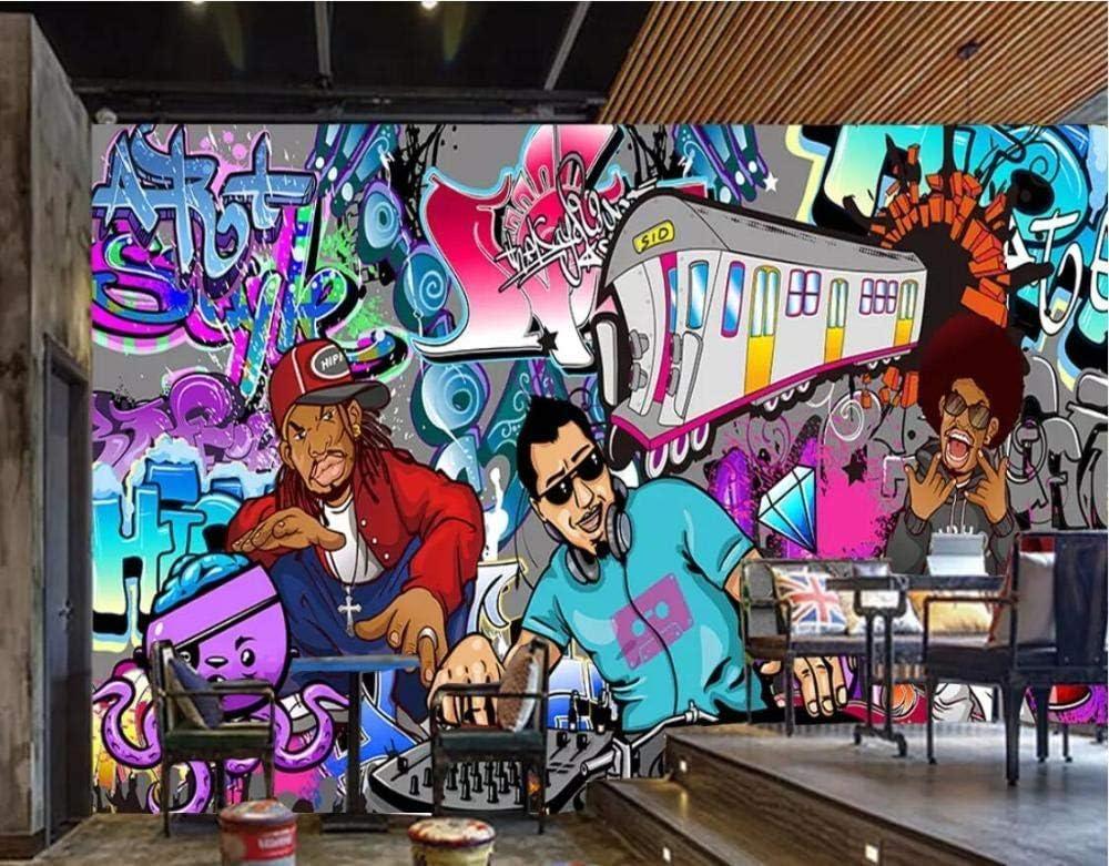 Graffiti Hip Hop Rock Musica 3D Carta Da Parati Sfondi Ufficio Divano Camera Da Letto Sfondo Decorazione Murale-250cm×170cm