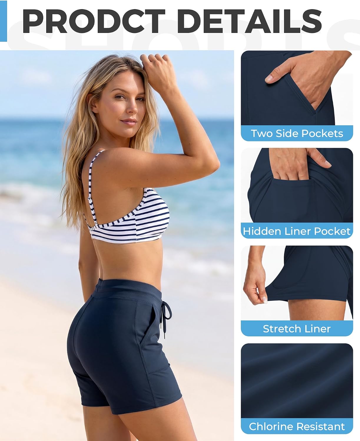 Ommiivex Women Swim Board Shorts 5 Inches High Waist Tummy Control Ultra Stretch Quick Dry for Pool Beach Summer Vacation image 5