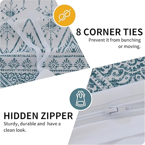 Miniatura 5 de Quilta Juego de funda de edredón tamaño King, 100% algodón lavado, súper suave, juego de ropa de cama azul de 3 piezas con cierre de cremallera, 1