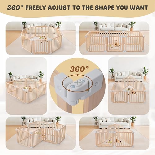 Miniatura 5 de Corralito plegable de madera, corralito grande de madera para bebés con puerta de bloqueo para bebés y niños pequeños de 1 a 3 años, patio de juegos