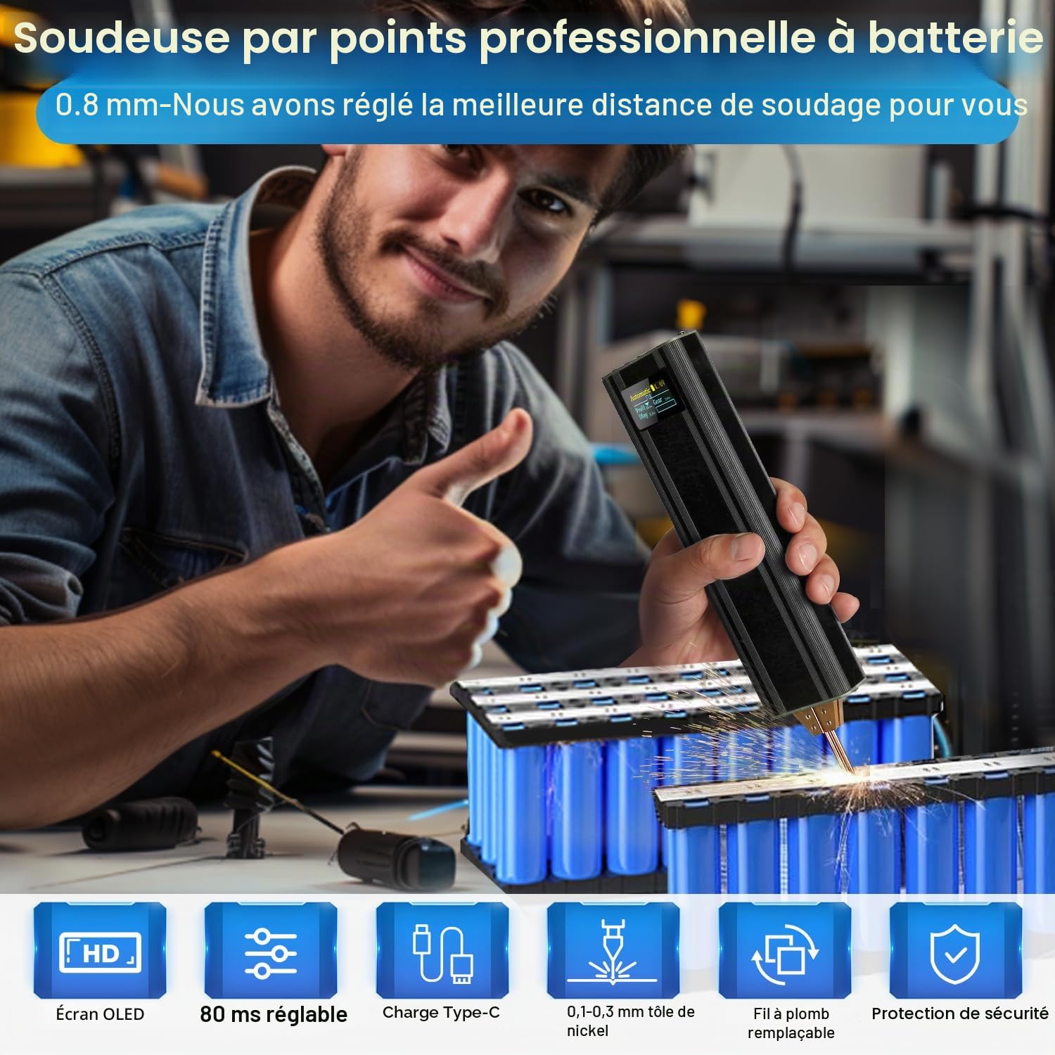 Poste à souder par points sans fil avec modes automatiques et manuels, 80 vitesses réglables pour batteries DIY