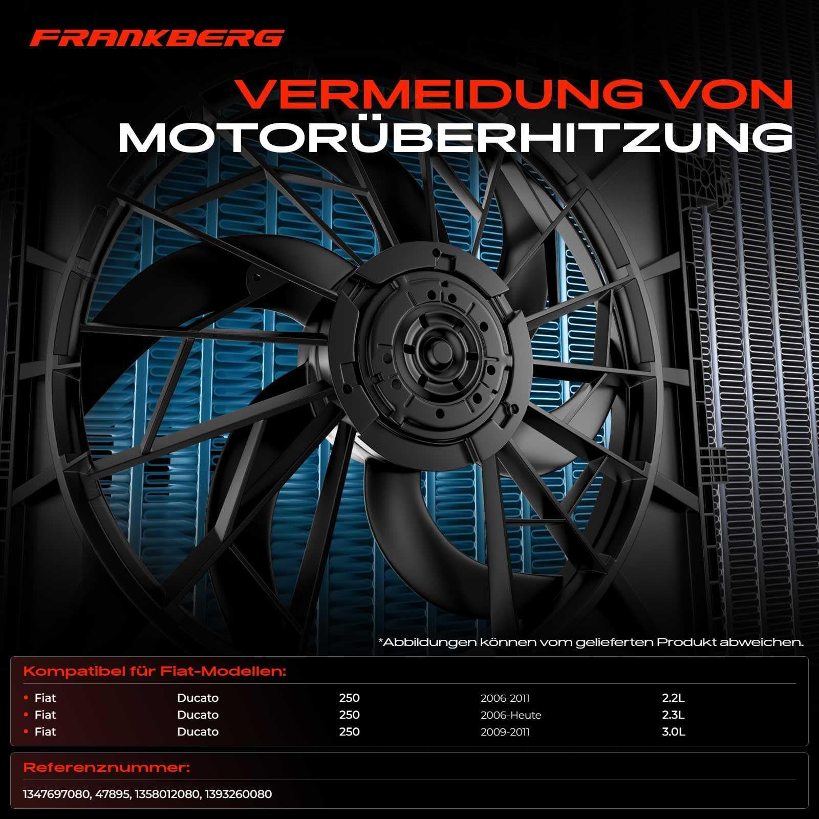 Frankberg Lüfter Motorkühlung Kühlerlüfter 230/210W Kompatibel mit Ducato Kasten 250 2.2L 2.3L 2006-Heute Ducato Bus 250 290 2.3L 2019-Heute Replace# 1347697080