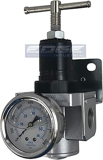 7 TO 570 PSI, 1" NPT, HIGH PRESSURE INDUSTRIAL REGULATOR FOR AIR & INERT GAS, ADJUSTABLE FROM 7 THROUGH 570 PSI, HIGH FLOW RATE, T-HANDLE STYLE ADJUSTMENT WITH LIQUID FILLED PRESSURE GAUGE (1" NPT)