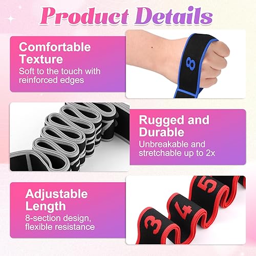 Miniatura 4 de Bandas de resistencia de fitness con asas, banda ajustable para estiramiento y yoga para todo el cuerpo, banda elástica de entrenamiento de 8