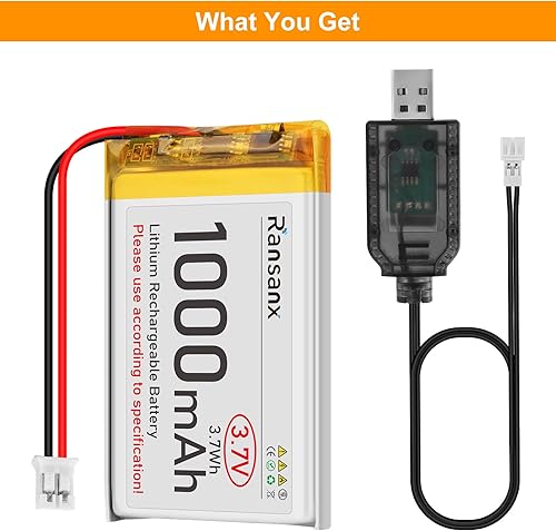Miniatura 8 de Batería Lipo de 3.7 V 1000 mAh 523450 batería recargable de polímero de litio con conector JST PH2.0.000 in + cargador USB de 1000 mAh con interfaz