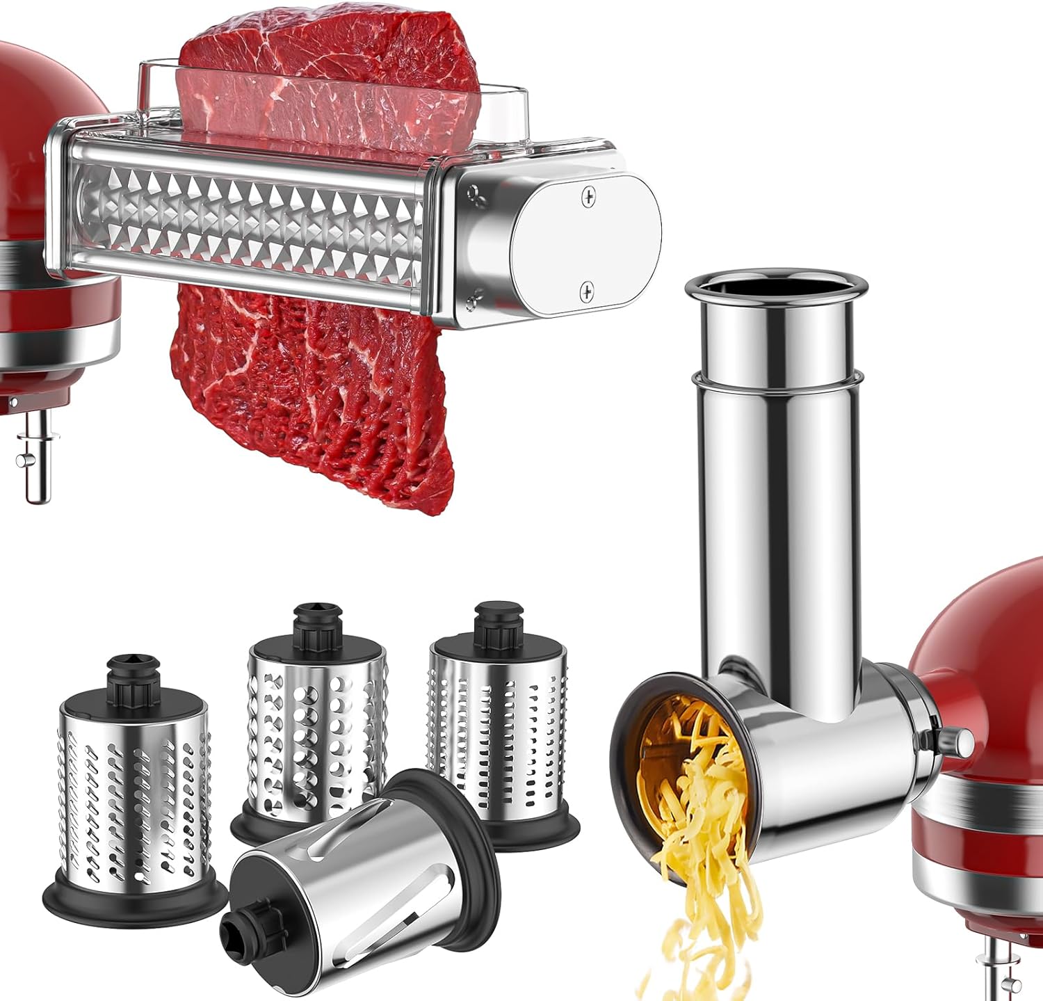 Stainless Steel Slicer Shredder Attachment for KitchenAid Stand Mixer, Meat Tenderizer Attachment for Kitchenaid Stand Mixer