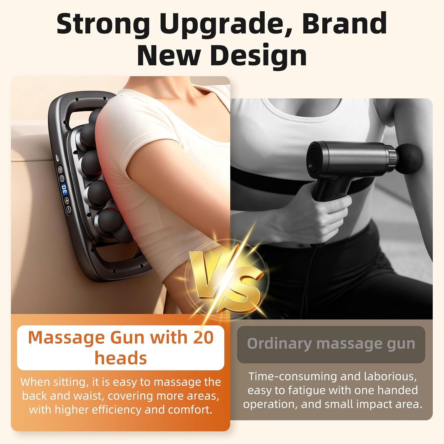 Massage Gun Pain Relief Deep Tissue, 20-Head Percussion Massager with 3 Modes & 30 Intensity Levels, Quiet Muscle Massage Gun for Back, Shoulders, Legs & Body (Grey) - Image 5