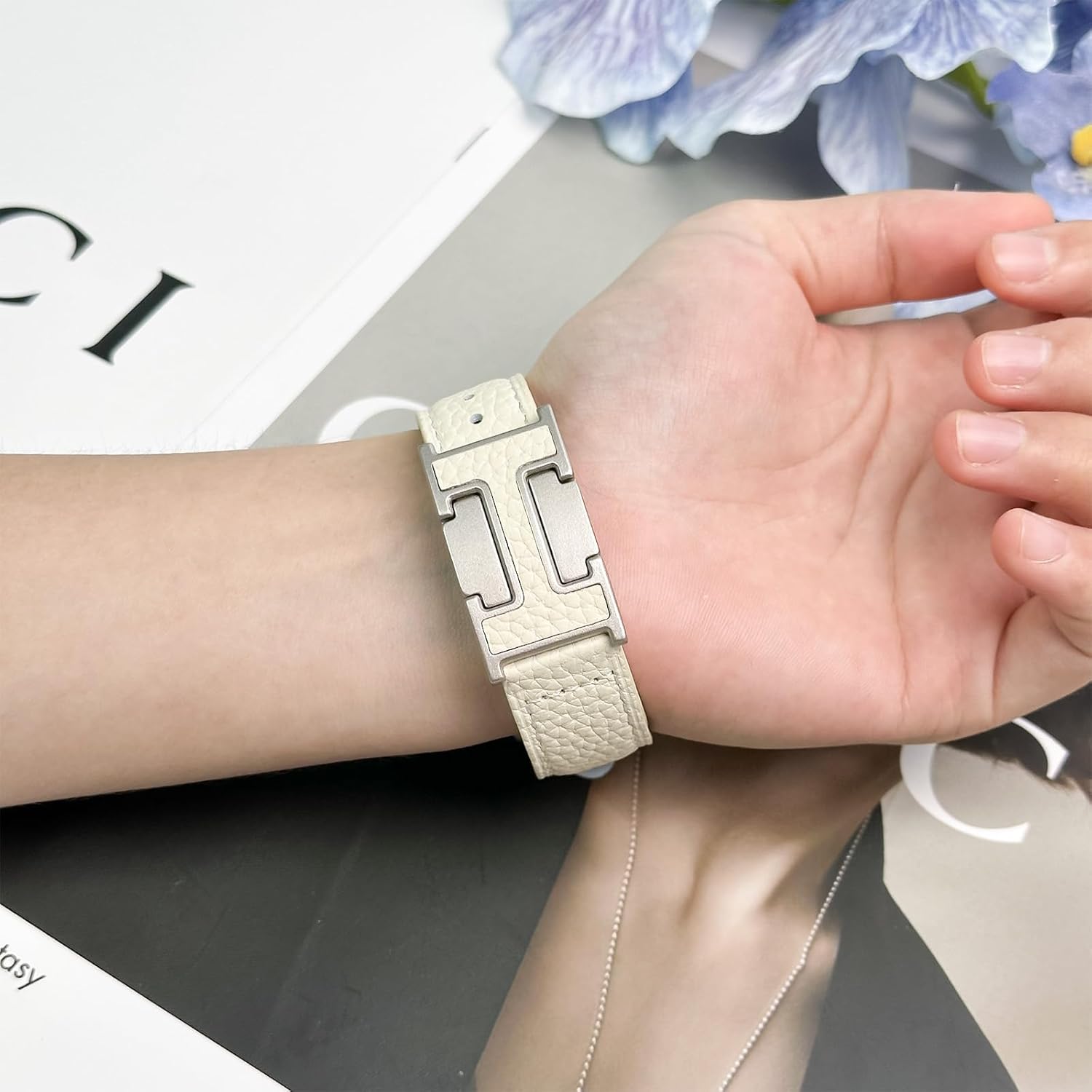 Leather Magnetic Strap Compatible with Galaxy Samsung Watch 7 6 5 4 FE 40mm 44mm, Watch 6/4 Classic 42mm 46mm, 5 Pro 45mm, Slim 20mm Top Grain Leather Band for Women - Image 5