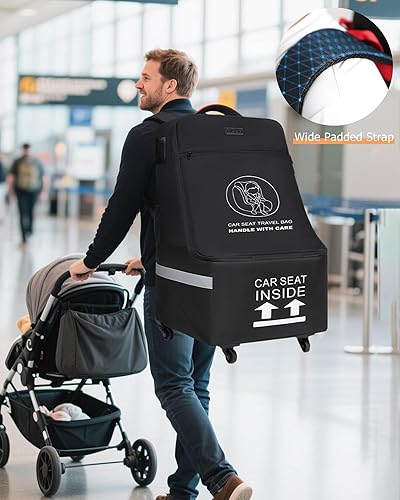 Miniatura 7 de MCBD Bolsa de viaje para asiento de automóvil para avión con ruedas, mochila acolchada para asiento de bebé para portón de aeropuerto, se adapta a